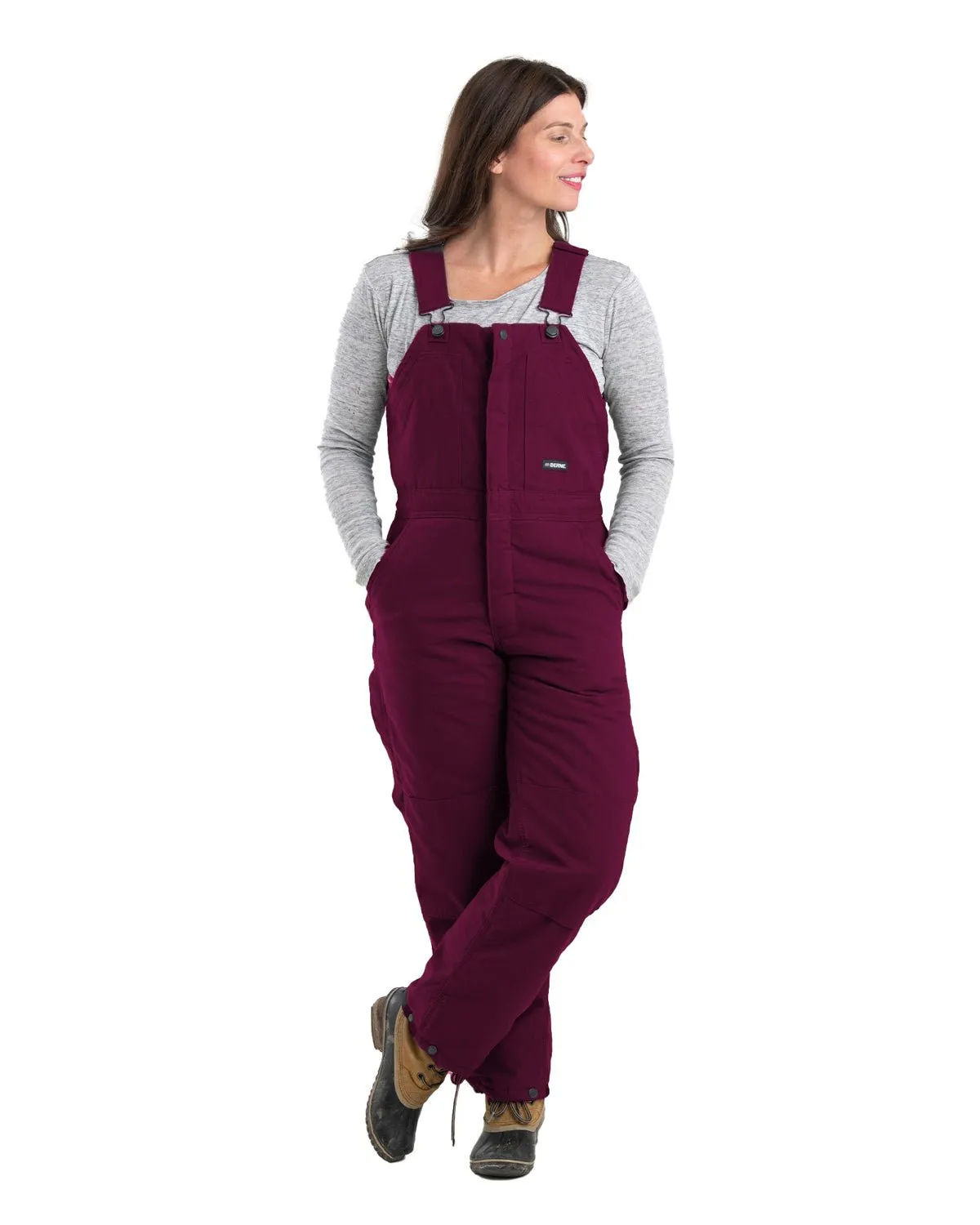 Berne Apparel Womens Softstone Duck Insulated Plum 100% Cotton Bib Overall Staple Piece Holiday Vibes Athlete Fit