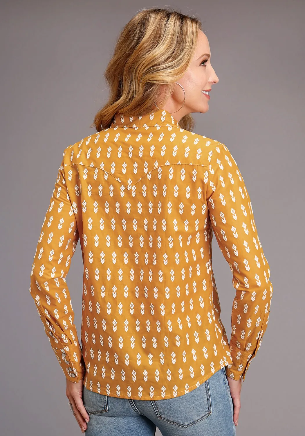 Stetson Womens Yellow 100% Cotton Aztec Schiffli L/S Shirt Premium Material No Iron Wear