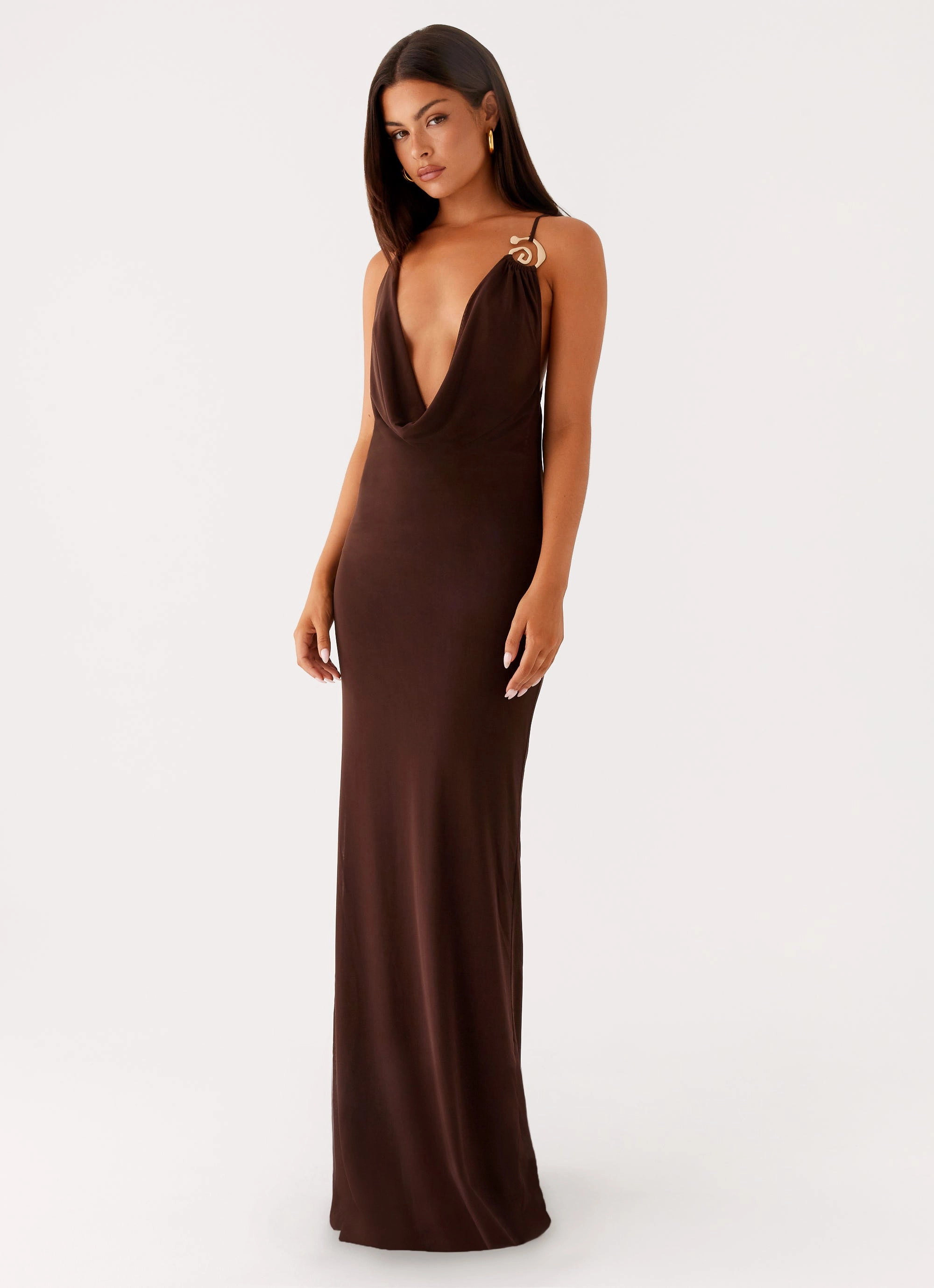 Game Player Maxi Dress - Chocolate Elegant Layering relaxed shape