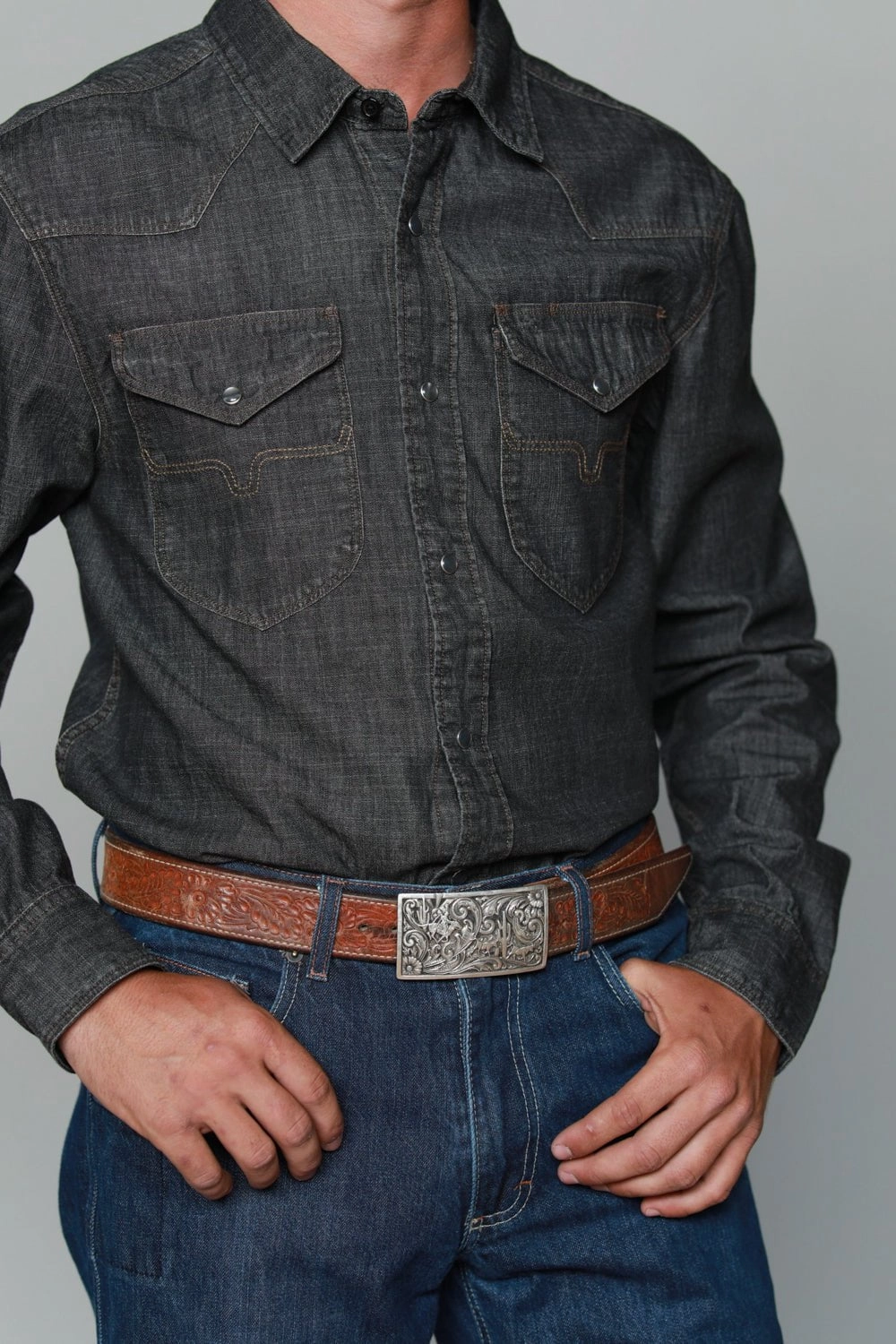 Kimes Ranch Mens Grimes Denim Black Denim Cotton Blend L/S Shirt Winter Collection