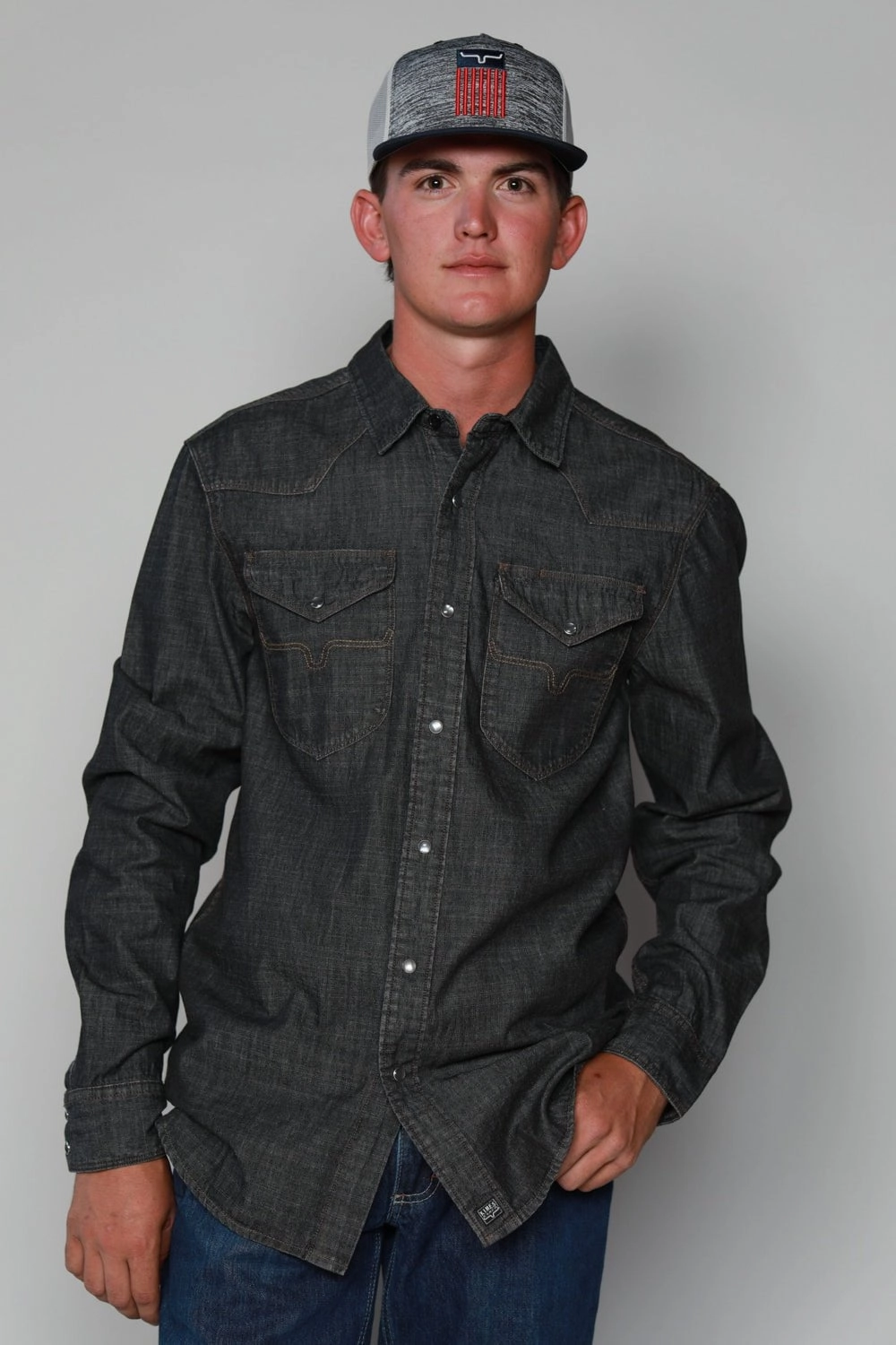 Edgy style Kimes Ranch Mens Grimes Denim Black Denim Cotton Blend L/S Shirt