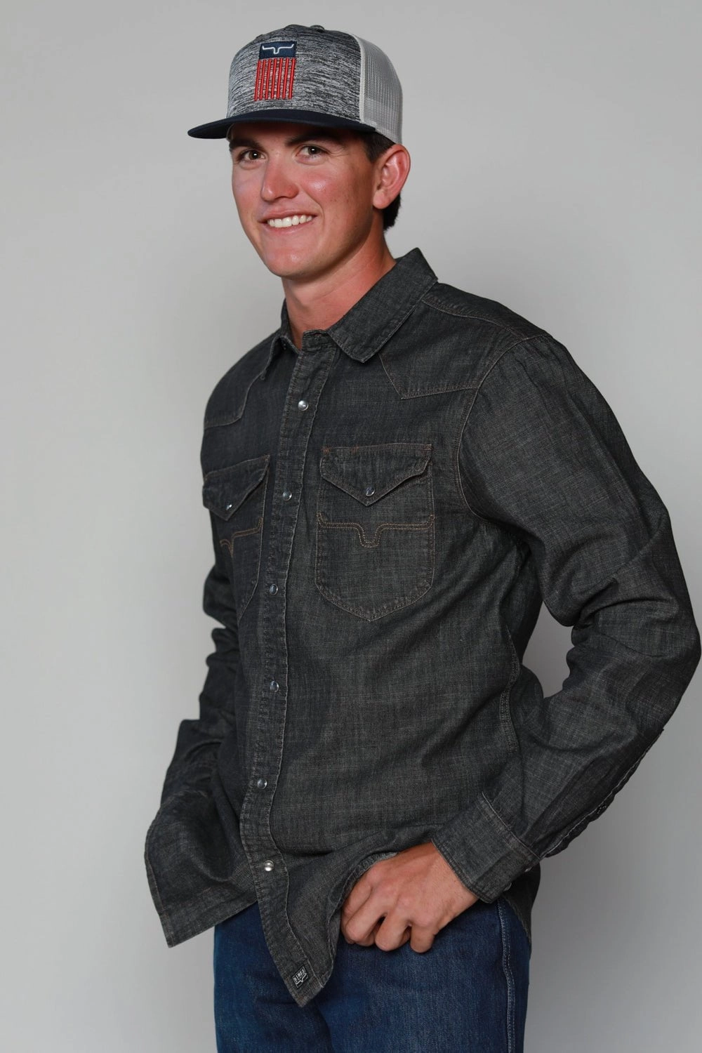 Kimes Ranch Mens Grimes Denim Black Denim Cotton Blend L/S Shirt Classic Look Breathable Cotton