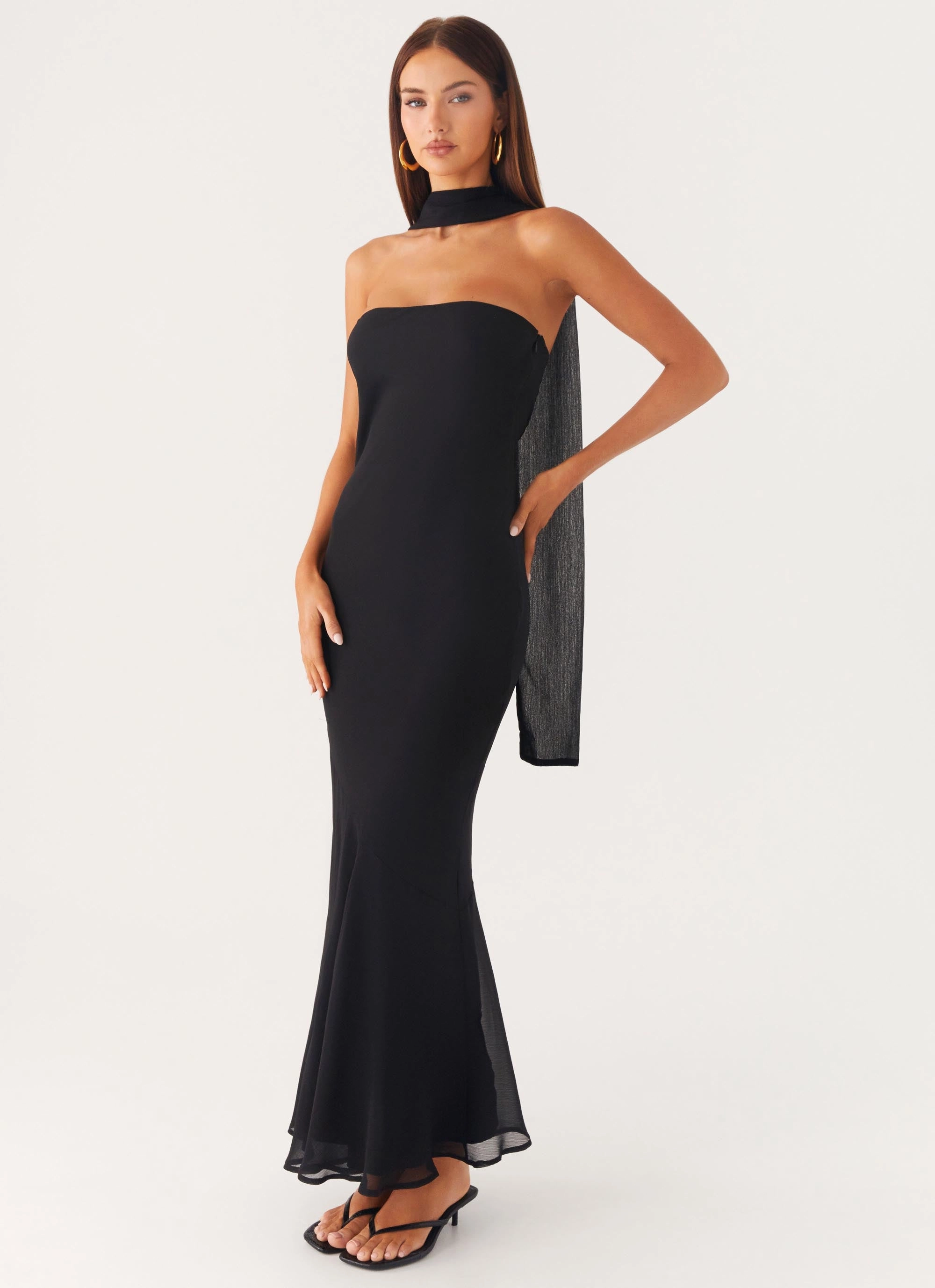 Stud-Detail Under the Pagoda Maxi Dress - Black