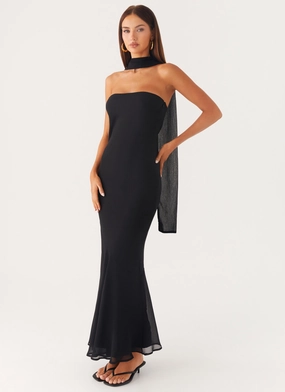 Sleek Draping Under the Pagoda Maxi Dress - Black Stud-Detail Under the Pagoda Maxi Dress - Black