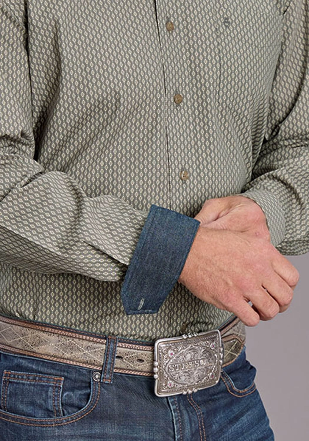 Stetson Mens 2517 Smoke Diamonds Grey 100% Cotton L/S Shirt Seasonal Trend