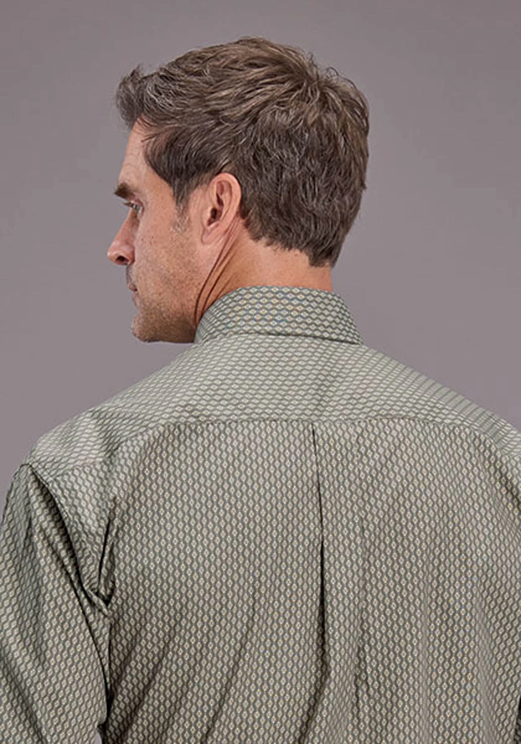Stetson Mens 2517 Smoke Diamonds Grey 100% Cotton L/S Shirt Wrinkle Resistant Modern Cut
