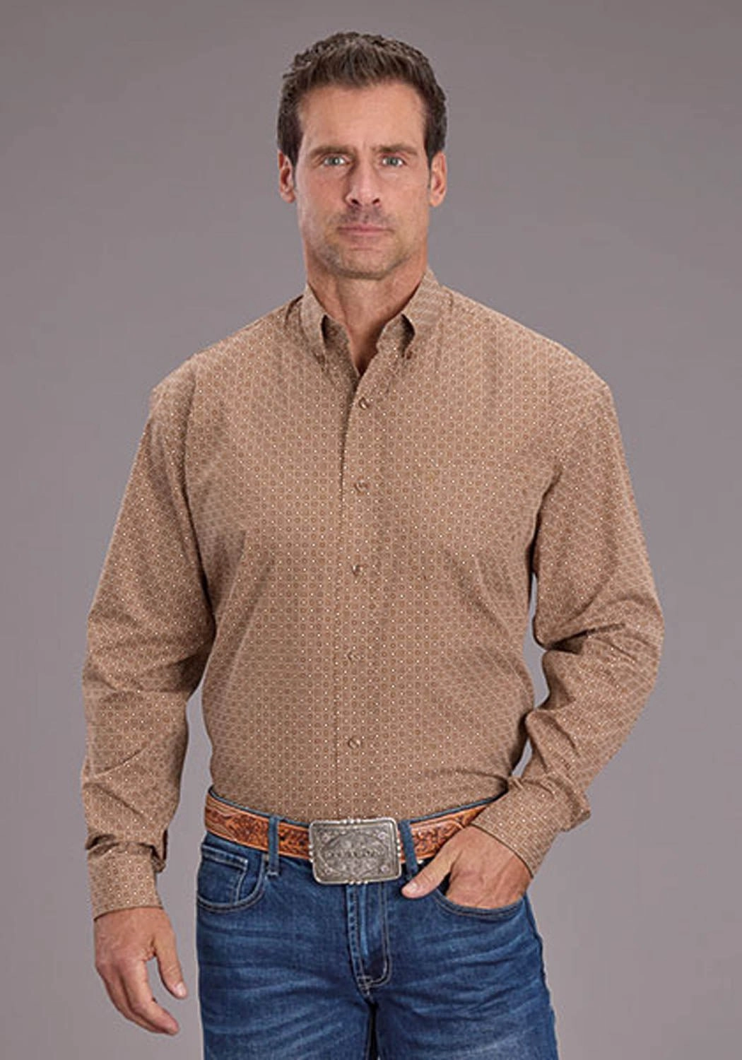 Eco-Friendly Fabric Stetson Mens 2516 Spice Mosaic Brown 100% Cotton 1 Pkt L/S Shirt