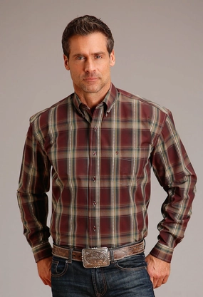 Sleek Style Stetson Mens Sandstone Ombre Wine 100% Cotton L/S Shirt Stetson Mens Sandstone Ombre Wine 100% Cotton L/S Shirt Mature Elegance Active Layering