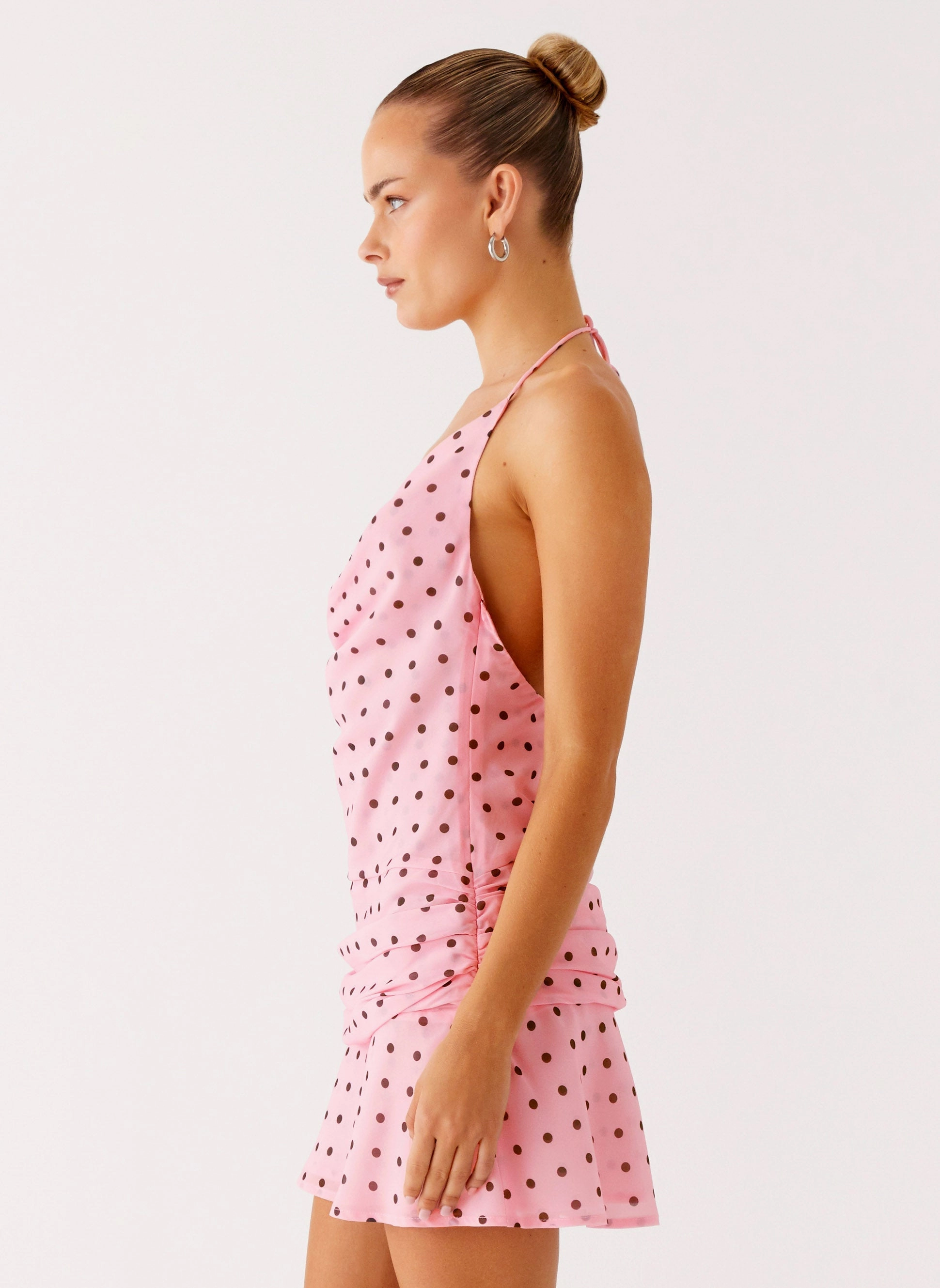 Flexible Style Flowing Layers Cyna Cowl Mini Dress - Strawberry Dot