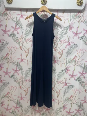 Sleeveless Midi Dress in Navy Shimmer Finish Sleeveless Midi Dress in Navy Comfortable Silhouette
