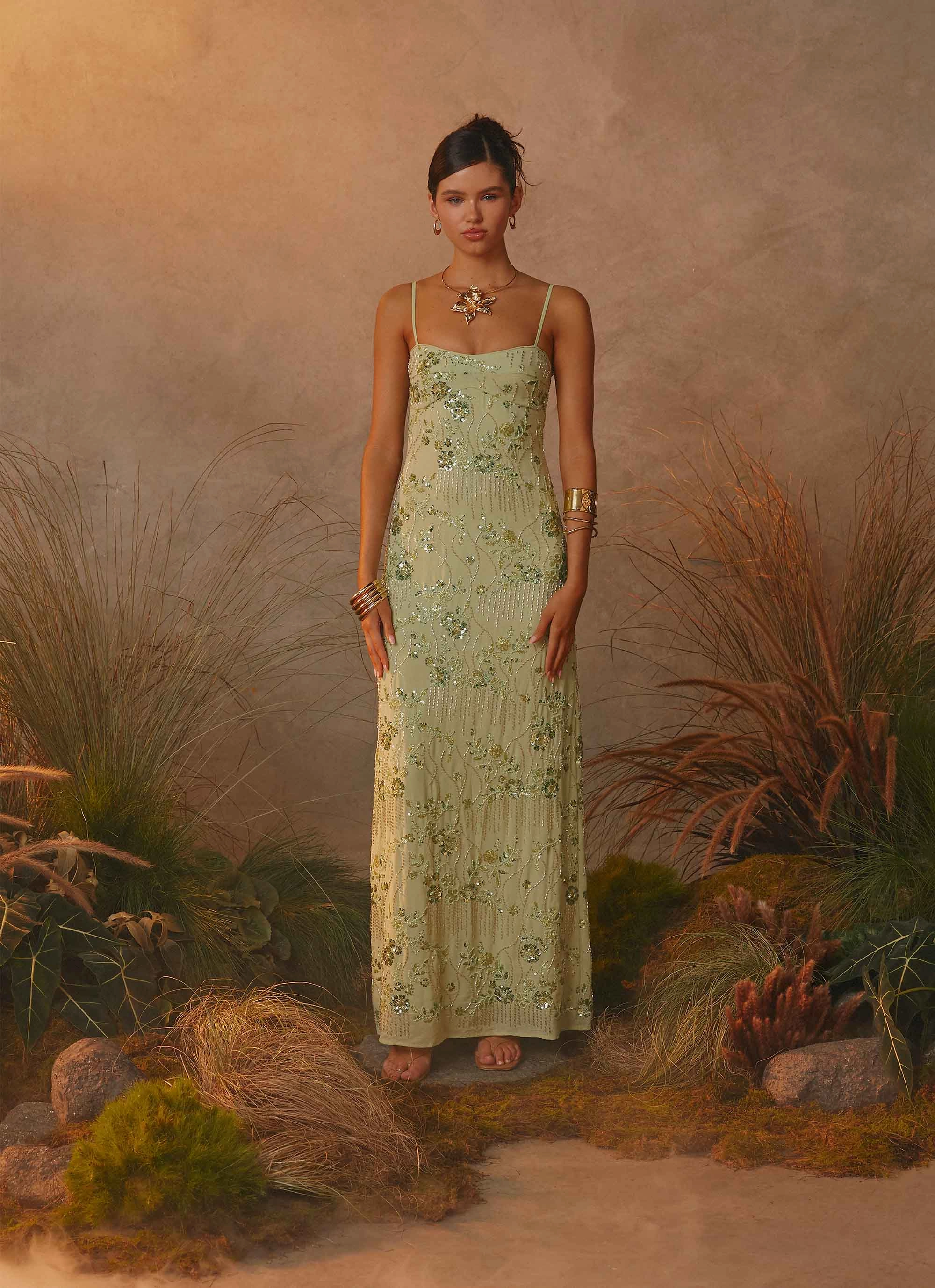 Celandine Beaded Maxi Dress - Lime City Rhythm