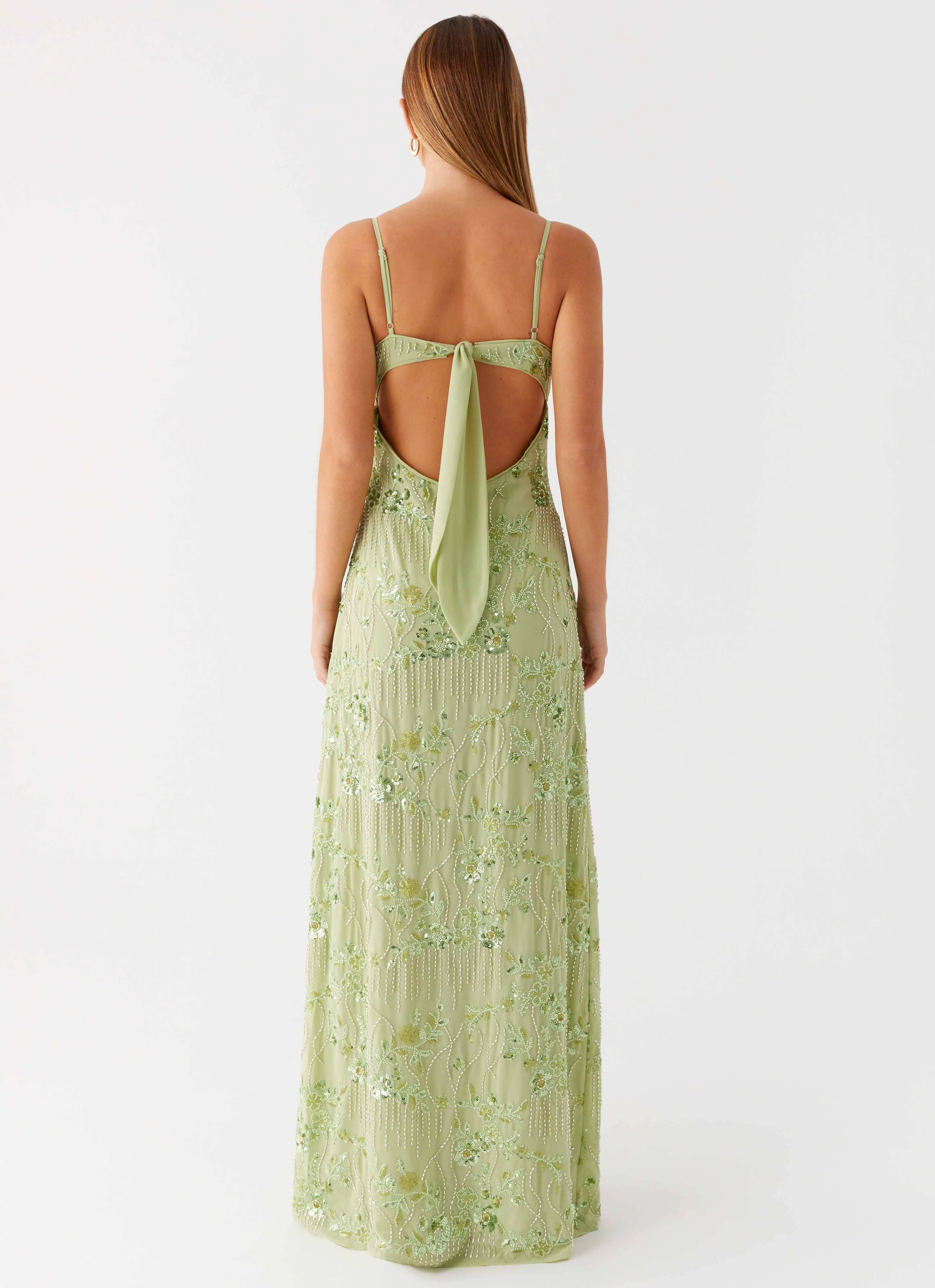 Grab Now Celandine Beaded Maxi Dress - Lime