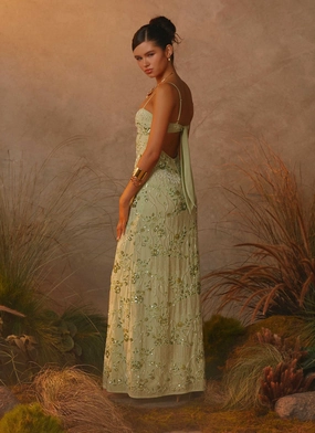 Sleeveless style Celandine Beaded Maxi Dress - Lime Feminine Energy Celandine Beaded Maxi Dress - Lime