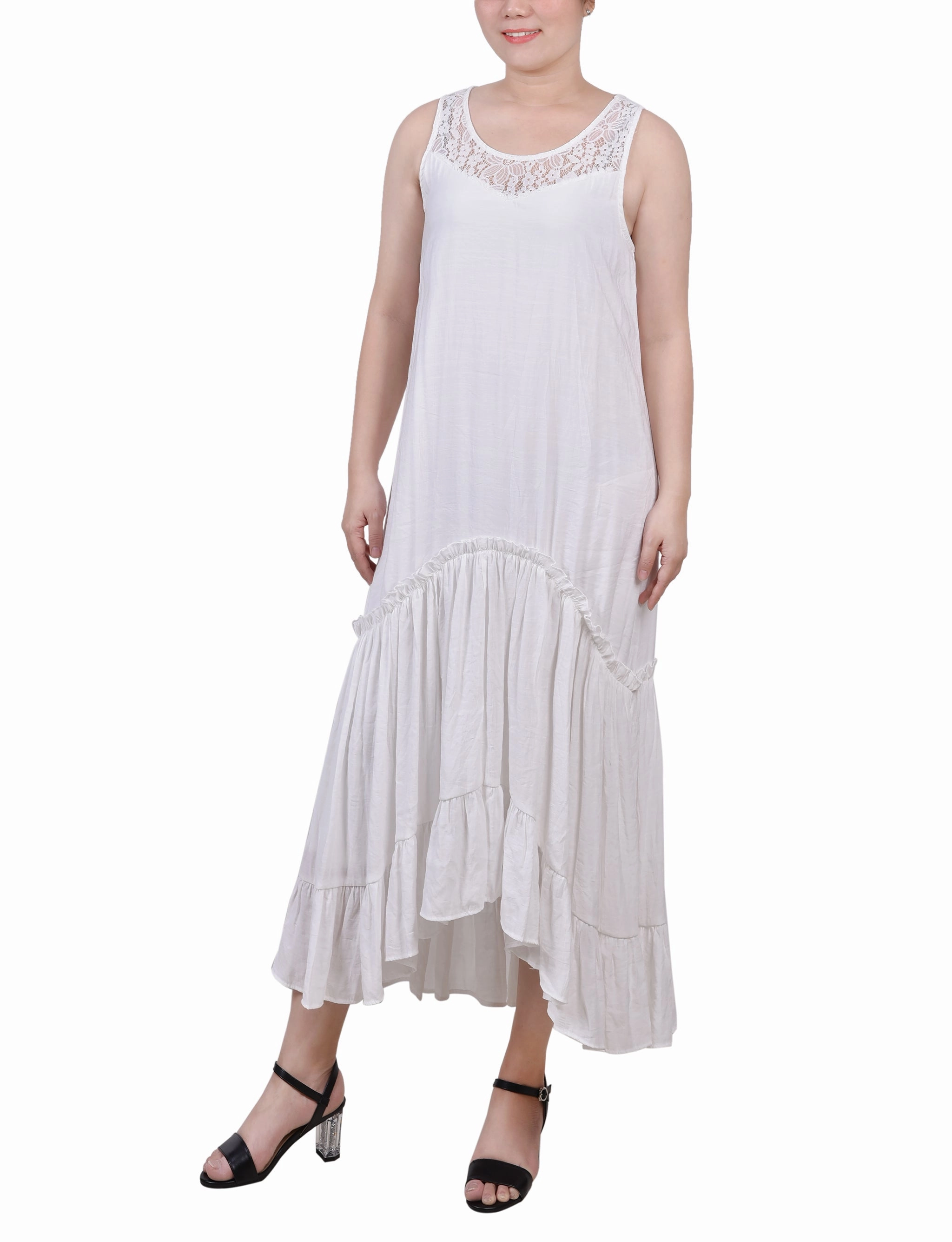 Sleeveless Tiered Maxi Dress Abstract Pattern