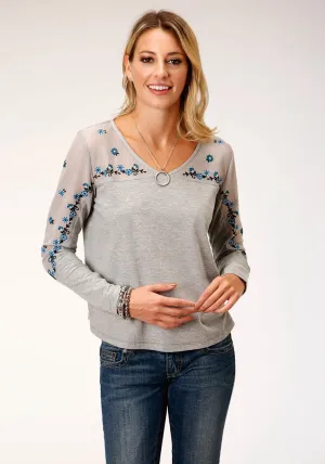 Slim Appeal Roper Womens Grey 100% Cotton Floral Mesh L/S V-Neck T-Shirt Roper Womens Grey 100% Cotton Floral Mesh L/S V-Neck T-Shirt Minimalist Traveler Gear Bold Look