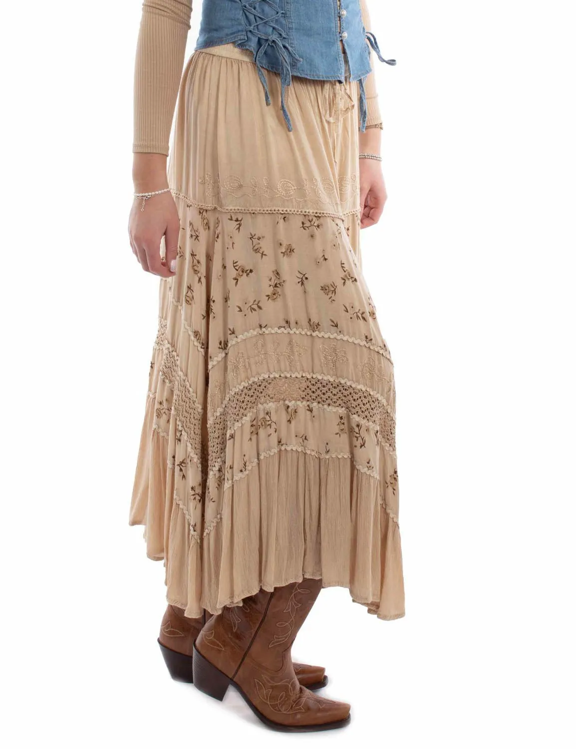 All weather School Fit Scully Womens Adorned Multi Panels Sand 100% Rayon Skirt
