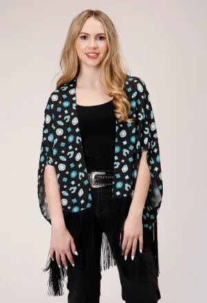 Slim Design Roper Womens Jewelry Print Black 100% Rayon Cardigan Sweater Evening Stroll Stretch Breathable Eco Friendly Dye Roper Womens Jewelry Print Black 100% Rayon Cardigan Sweater