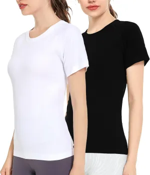 Slim Fit Workout Shirts for Women,Dry-Fit Moisture Wicking Athletic Tops Breathable & Soft Activewear T-Shirt