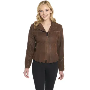 Slim Mood Cripple Creek Womens Studded Hand Laced Raw Edges Mustang Leather Leather Jacket Outfit Ease Sharp Silhouette Cripple Creek Womens Studded Hand Laced Raw Edges Mustang Leather Leather Jacket