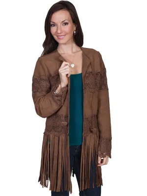 Slim Silhouette Scully Womens Brown Leather Laced Crochet Coat Scully Womens Brown Leather Laced Crochet Coat Garment Washed Softness Fresh casual