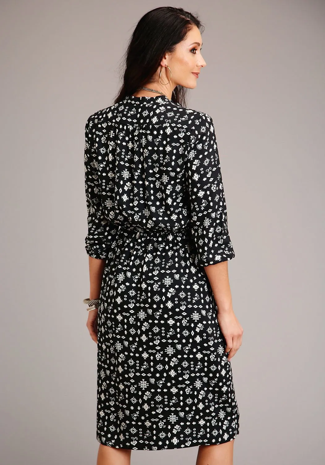 Minimalist Style Family Style Comfy Trusted Outfit Stetson Womens Black Rayon/Nylon Southwestern Ditzy L/S Dress