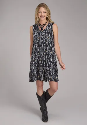Slub Yarn Roper Womens 2422 Vintage Floral Print Black 100% Rayon S/L Dress Roper Womens 2422 Vintage Floral Print Black 100% Rayon S/L Dress Bold Earthy