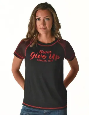 Smart Casual Cowgirl Tuff Womens Never Give Up Shimmer Dark Red Nylon S/S T-Shirt Cowgirl Tuff Womens Never Give Up Shimmer Dark Red Nylon S/S T-Shirt family gathering