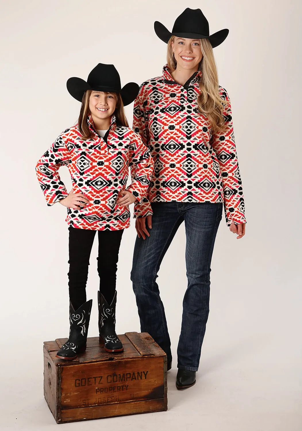 Comfortable Edge Roper Womens Aztec Print Orange/Black Polyester Fleece Jacket