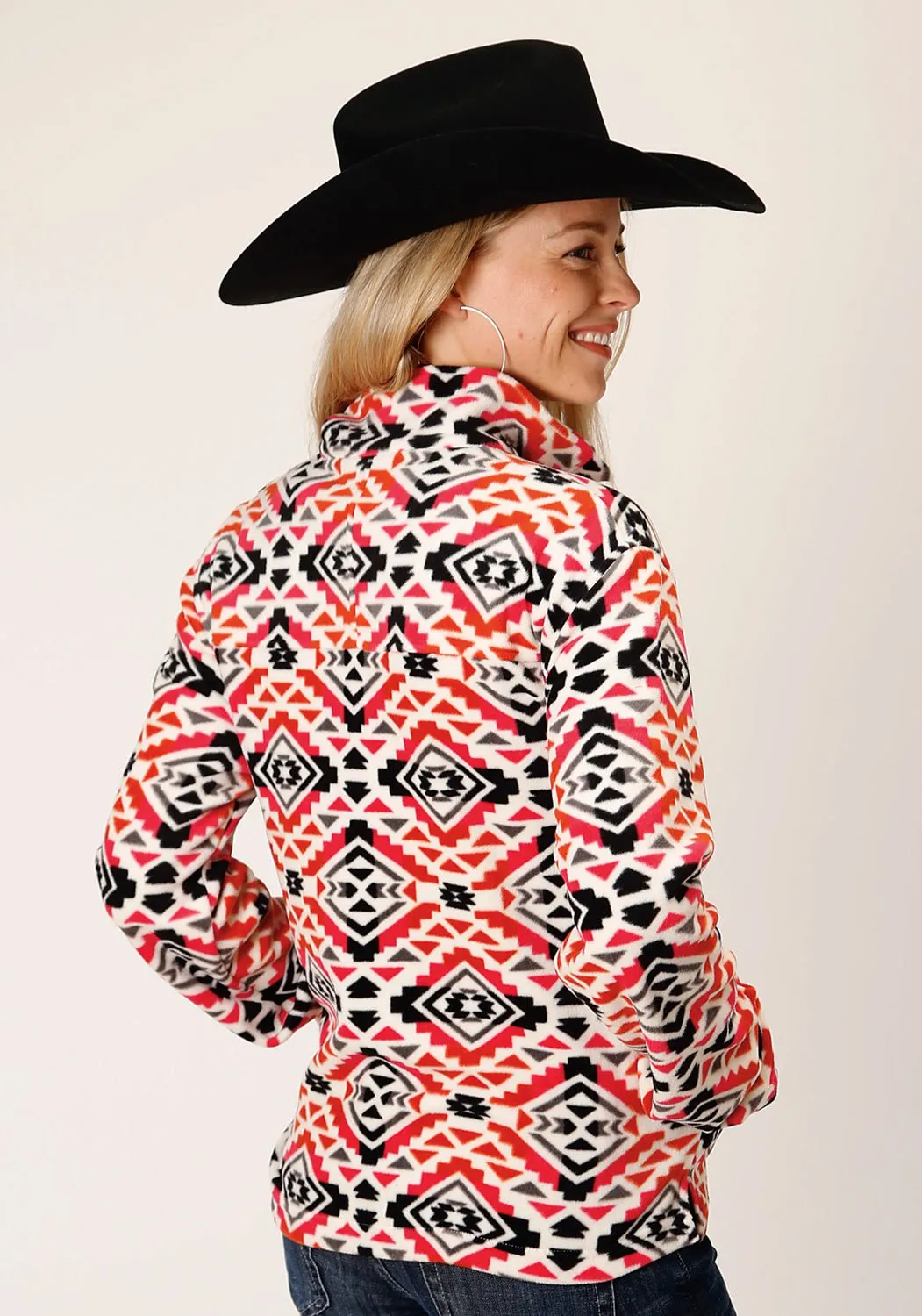 Roper Womens Aztec Print Orange/Black Polyester Fleece Jacket Style Friendly