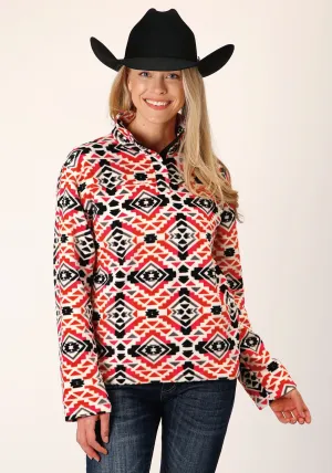 Smart Casual Roper Womens Aztec Print Orange/Black Polyester Fleece Jacket Roper Womens Aztec Print Orange/Black Polyester Fleece Jacket Fade Resistant Wash Unfaded Hemline