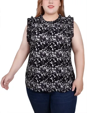 Smart Comfort Plus Size Sleeveless Crepe Top With Chiffon Ruffles Flawless Fit Grace Flow Plus Size Sleeveless Crepe Top With Chiffon Ruffles