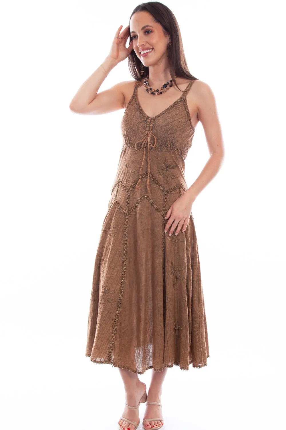 Scully Honey Creek Womens Spaghetti Strap Dress Copper 100% Cotton Long Multi Purpose Pockets Relaxed Style Neutral