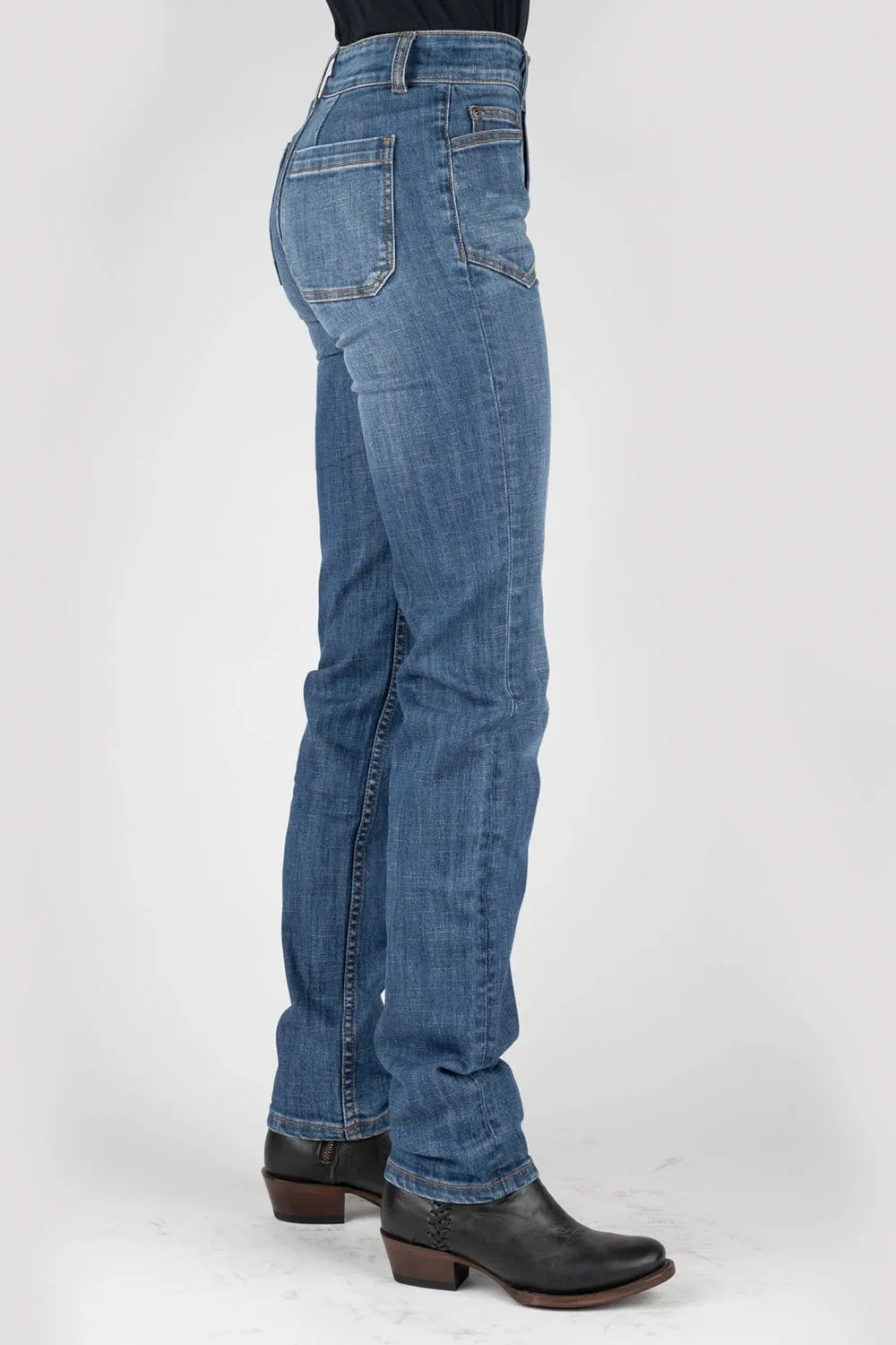 Wardrobe Classic Stetson Womens Blue Cotton Blend 915 High Rise Big Back Jeans