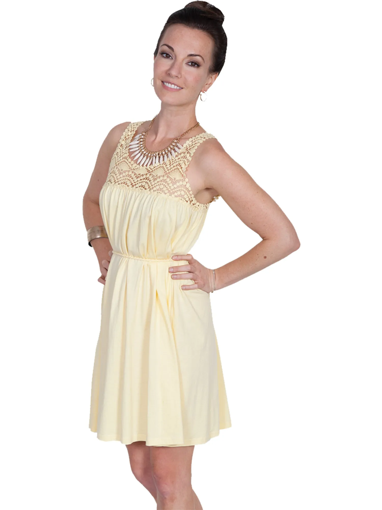 Scully Womens Yellow 100% Cotton Cord Tie S/L Dress Contemporary Fit