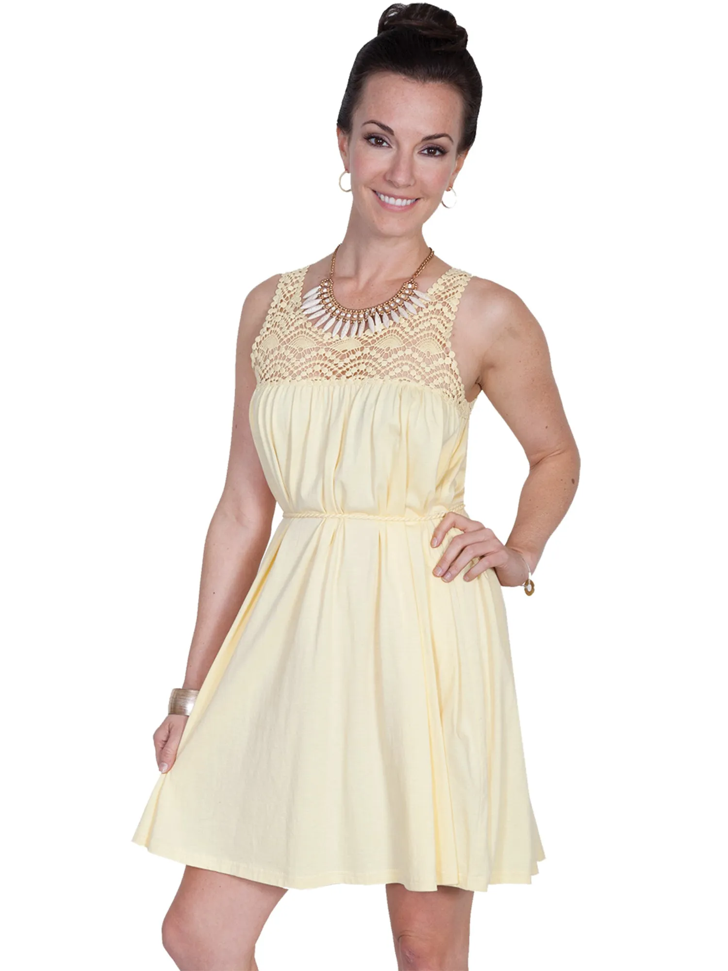 Scully Womens Yellow 100% Cotton Cord Tie S/L Dress City Walk Bold Look