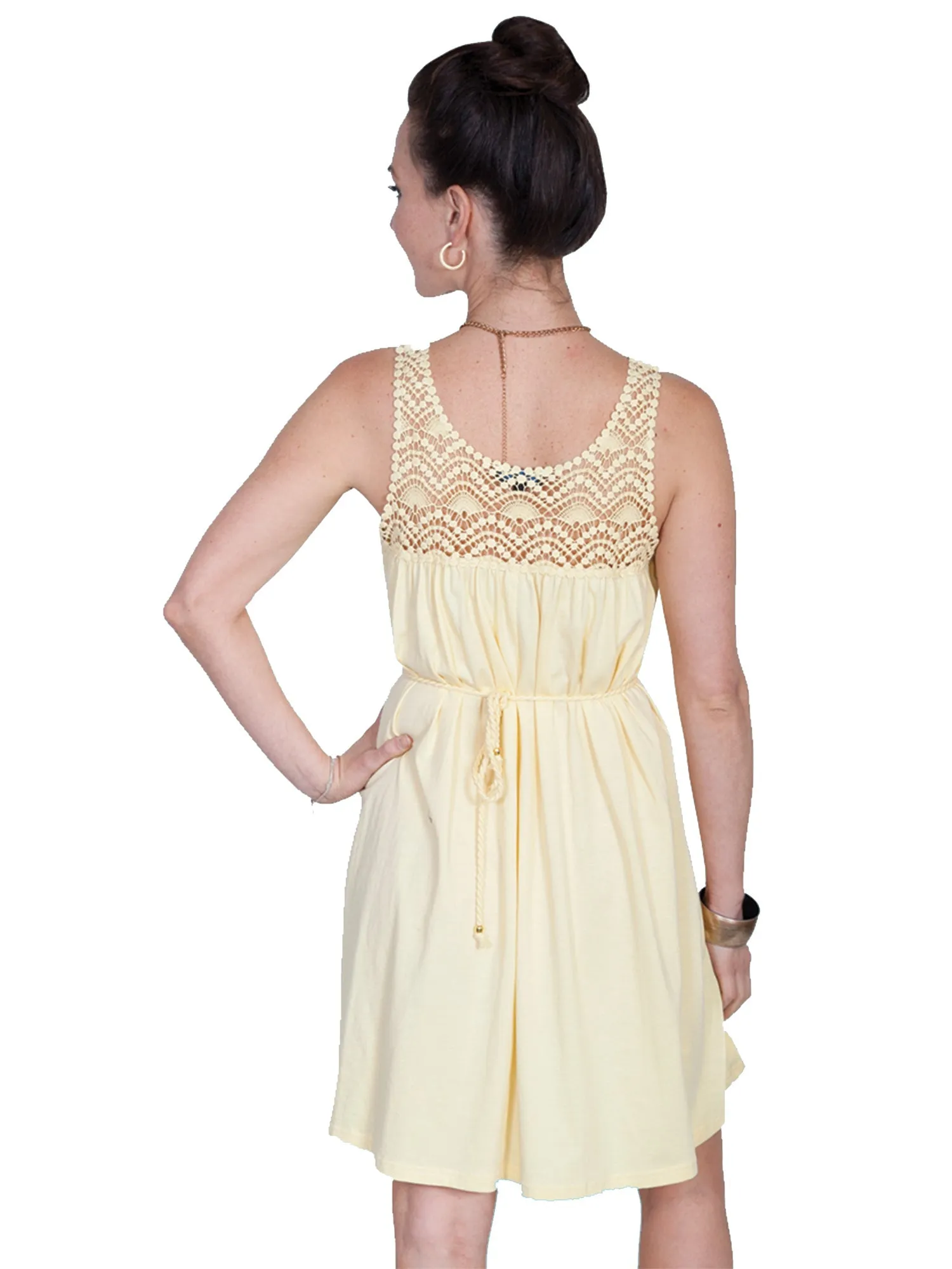 Easy Essentials Scully Womens Yellow 100% Cotton Cord Tie S/L Dress
