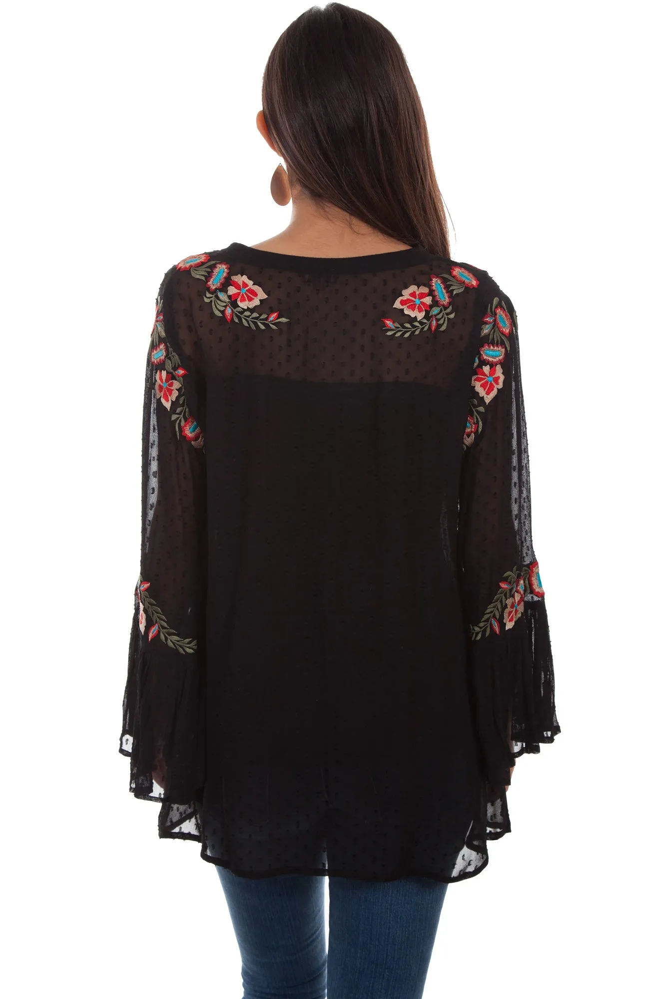 Vibrant Fashion Lover Scully Womens Black Viscose Swiss Dot L/S Tunic