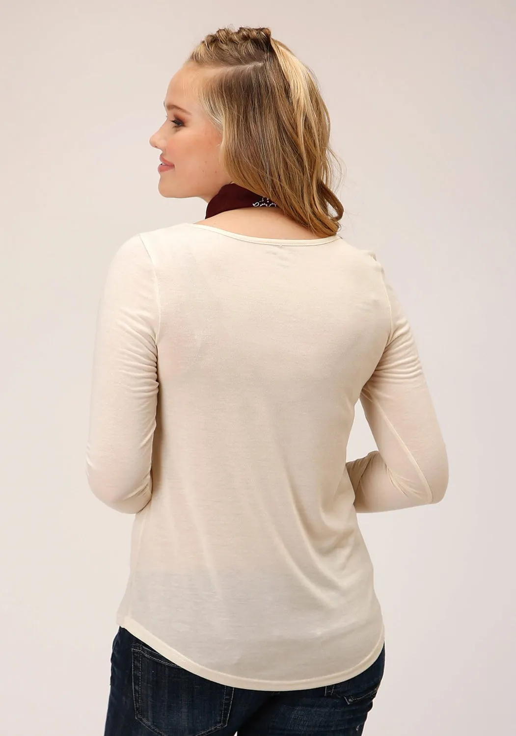 Roper Womens Wild White Poly/Rayon L/S T-Shirt Street Approved Night Out Rainy Day