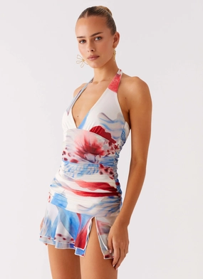 Smart Casual Starlit Night Mini Dress - Deep Sea Bloom Refined Simplicity Starlit Night Mini Dress - Deep Sea Bloom
