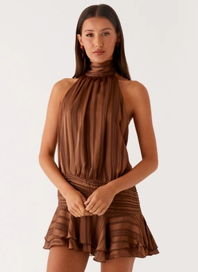 Smart Ensemble Willow Chiffon Mini Dress - Chocolate Willow Chiffon Mini Dress - Chocolate ReversibleStyle