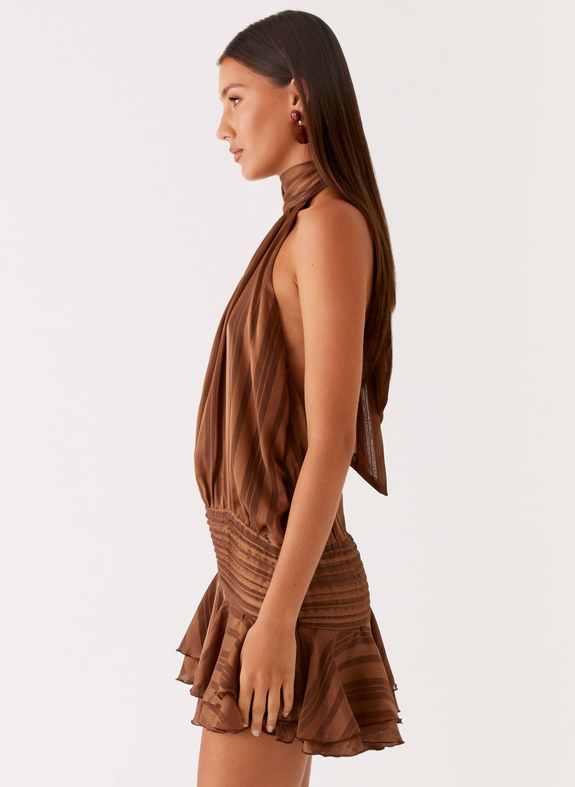 Willow Chiffon Mini Dress - Chocolate Essential Piece