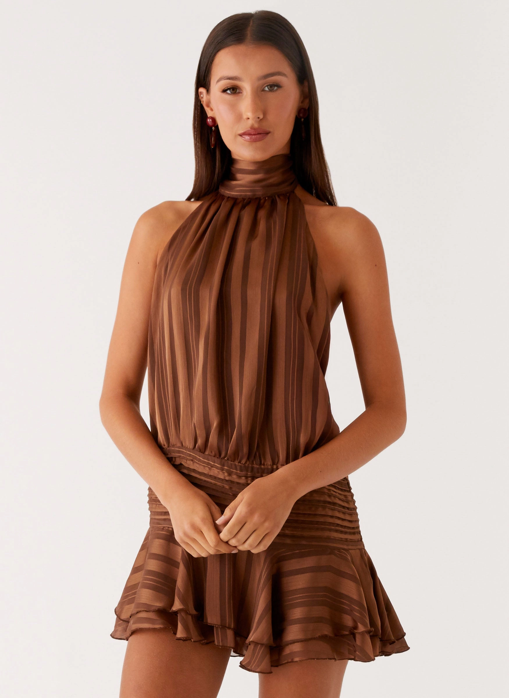 Willow Chiffon Mini Dress - Chocolate ReversibleStyle