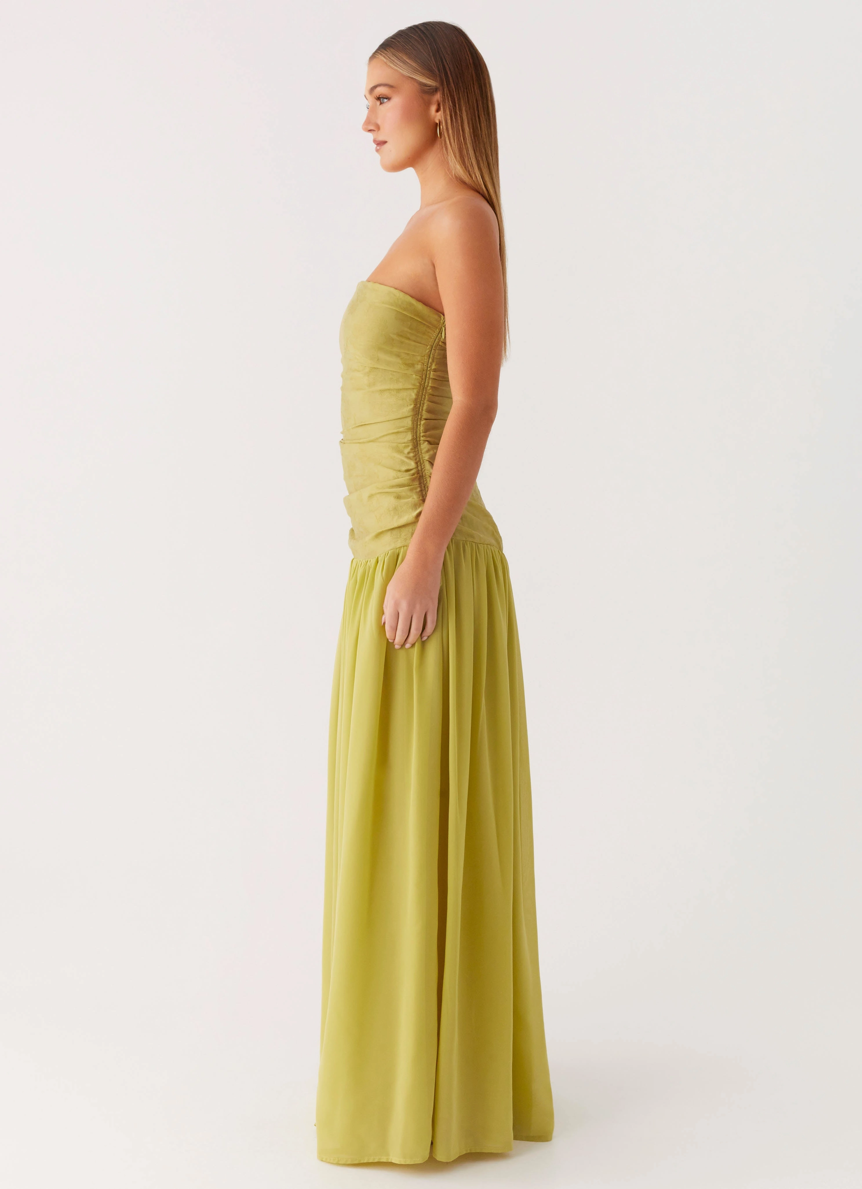 Dreamer Maxi Dress - Lime Zest Timeless fitted silhouette Classic Waistband