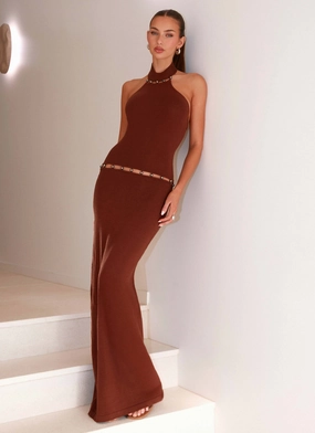 Smart Sets Opaline Knit Maxi Dress - Chocolate Elegant Silhouette Opaline Knit Maxi Dress - Chocolate
