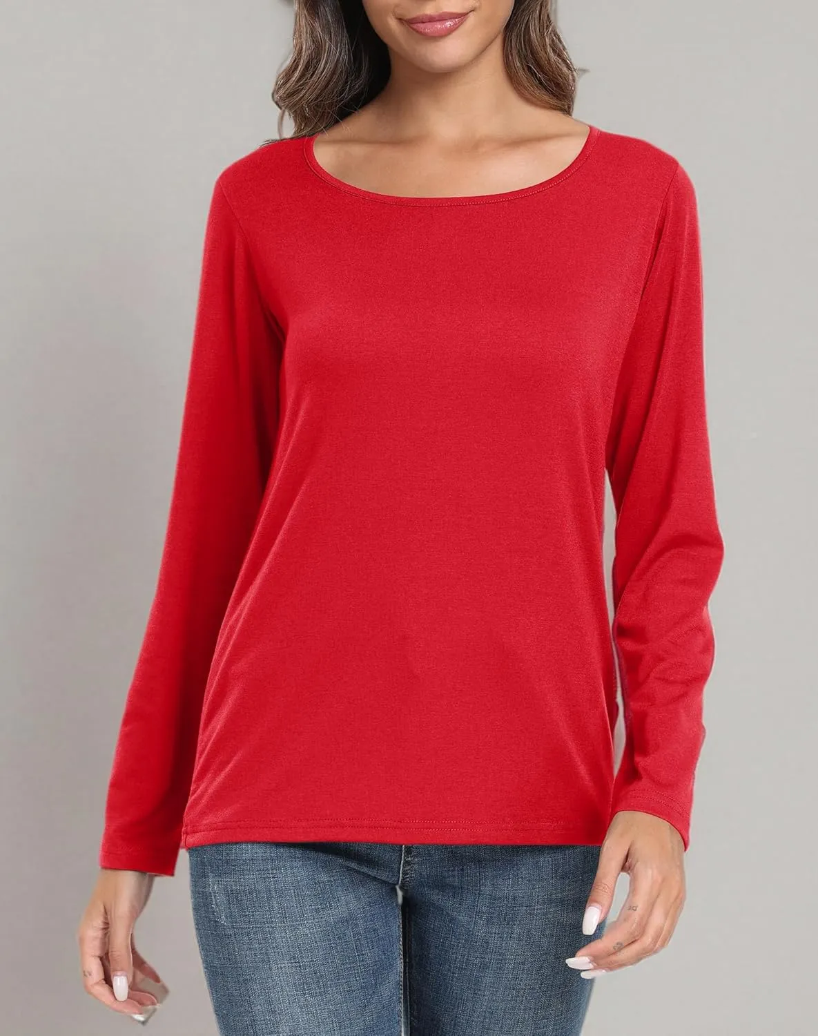 Smile Fish Women Boat Neck Loose Fit T Shirt Long Sleeve Shirts Top Tees