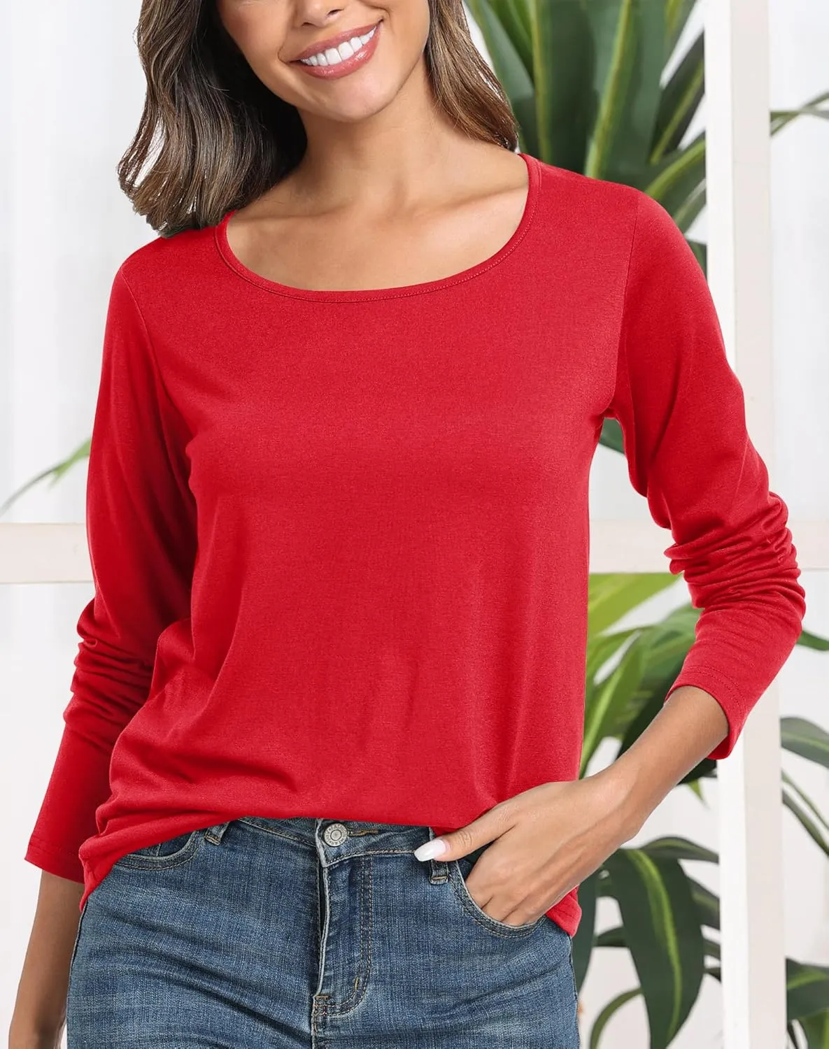 Smile Fish Women Boat Neck Loose Fit T Shirt Long Sleeve Shirts Top Tees