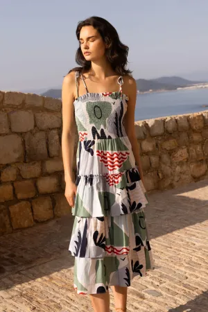 Smocked Tie Strap Midi Dress in Riviera Sage Cozy And Stylish Smocked Tie Strap Midi Dress in Riviera Sage Linen Love