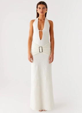 Smoke Ivy Maxi Dress - White Flexible Waist Quick Elegance Calm Beauty Smoke Ivy Maxi Dress - White