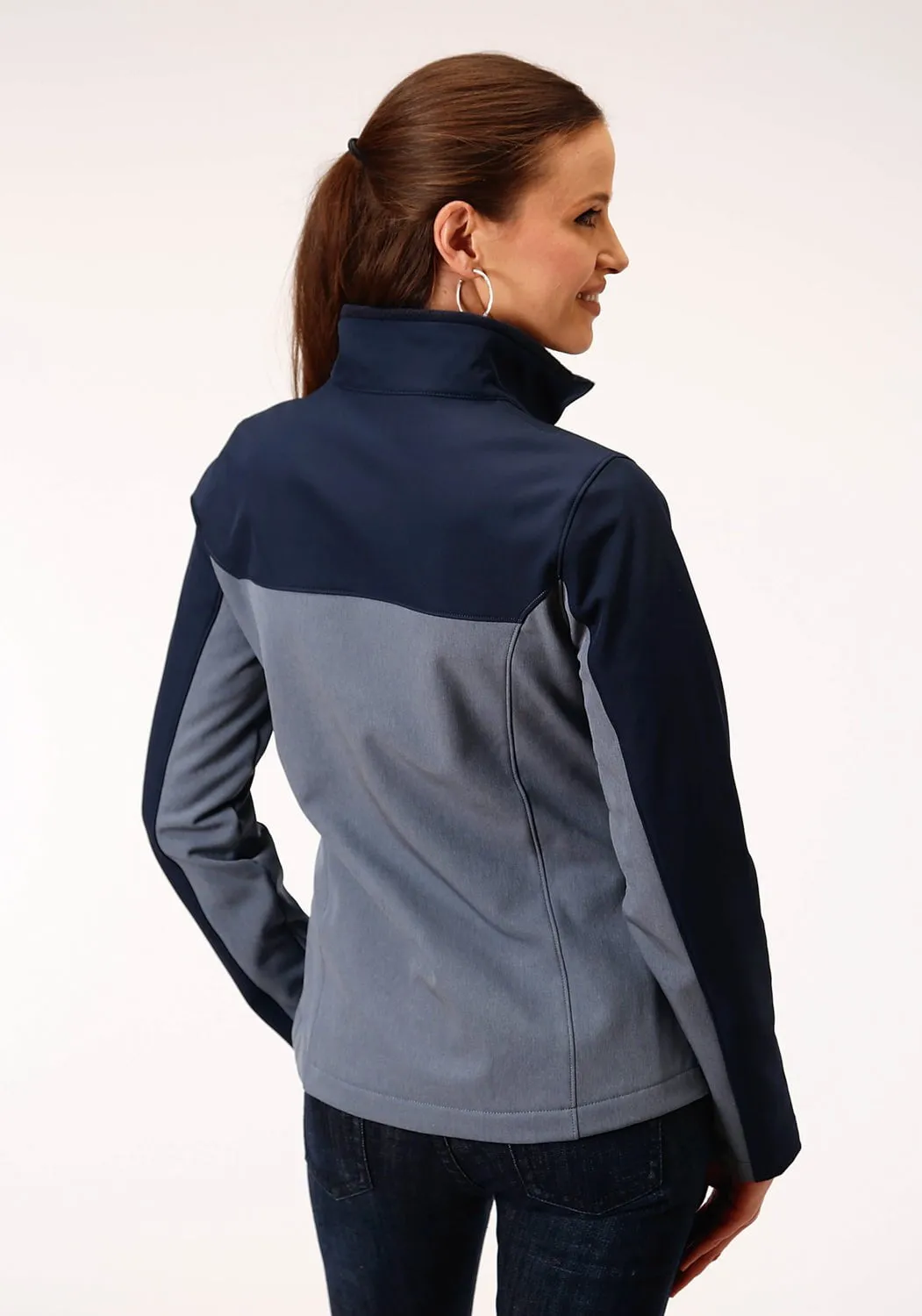 Roper Womens Navy/Grey Polyester Softshell Pieced Jacket Minimal Aesthetic Modern Spring Mood