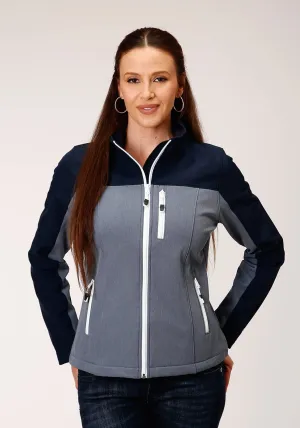 Smooth Lock Fasteners Roper Womens Navy/Grey Polyester Softshell Pieced Jacket Roper Womens Navy/Grey Polyester Softshell Pieced Jacket Date Night Loose Vintage Lover Mid Rise